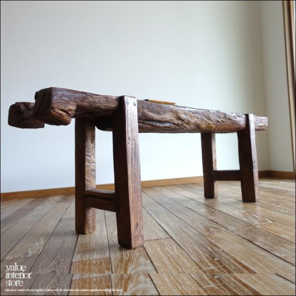 オールドチーク無垢材 プリミティブベンチ129cm 長椅子 古材家具 ダイニングベンチ ナチュラル ...