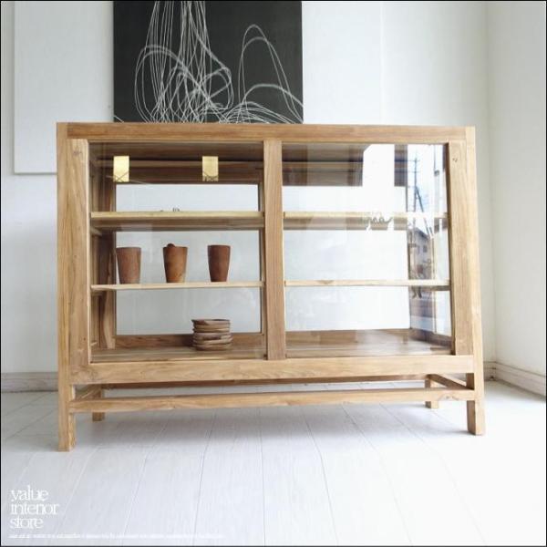 「 N様　御予約商品 」チーク無垢材 引き戸食器棚 Cief/N ショーケース 飾り棚 カウンター ...