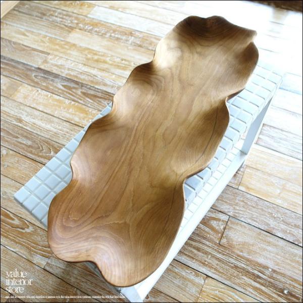 チーク無垢材 大型プリミティブトレイN64cm 大型食器 フルーツボウル 大皿 入れ物 自然な様 ナ...