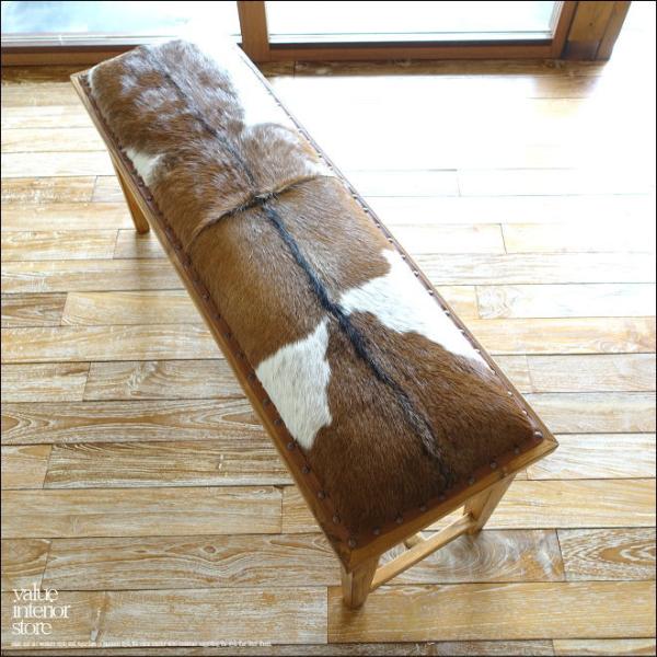 オールドチーク無垢材 毛皮ベンチfur 長椅子 本皮ソファ イス 古材 手作り レザー張り 毛皮張り...