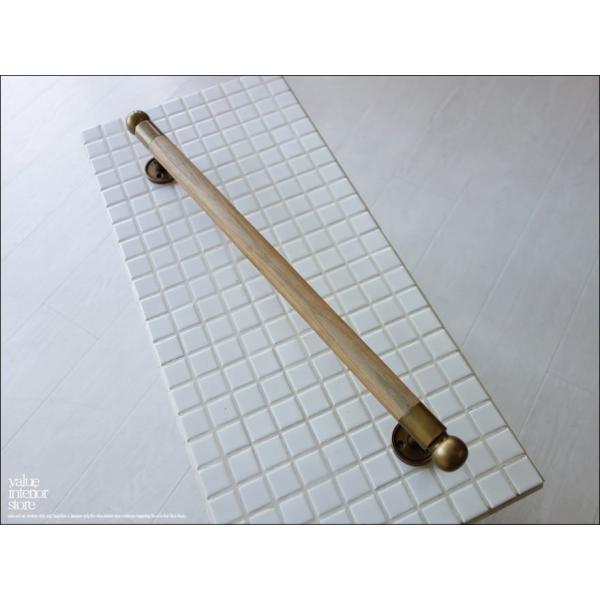 ブラスチークドアハンドル50cm 取っ手 ドアノブ 木製ハンドル 天然木 真鍮金具 手作り ナチュラ...