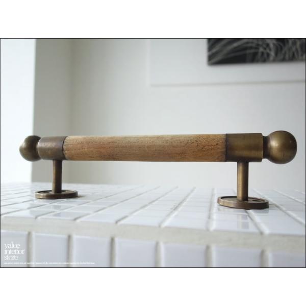 ブラスチークドアハンドル26cm ドアノブ 取っ手 扉ハンドル 無垢 ブラスハンドル 真鍮金具 ナチ...