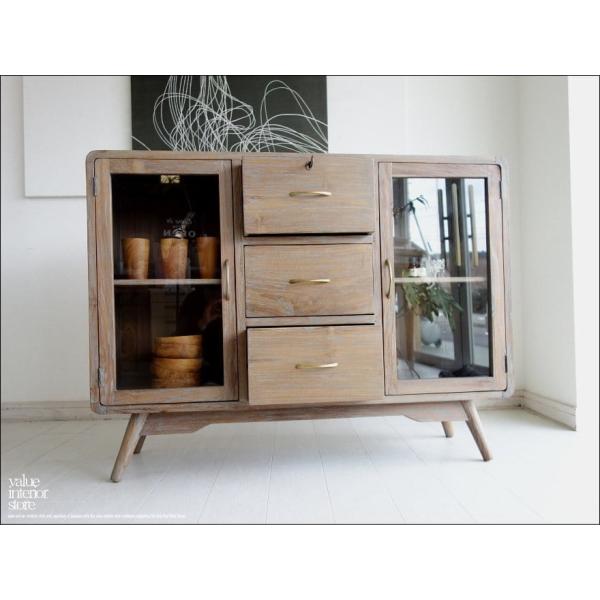 無垢材家具 buffet2枚扉Balq 食器棚 飾り棚 サイドボード リビングボード ガラスキャビネ...