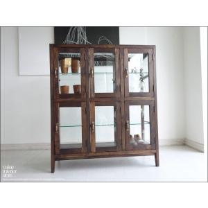 チーク総無垢 ガラスパンケース6枚扉WM ショーケース