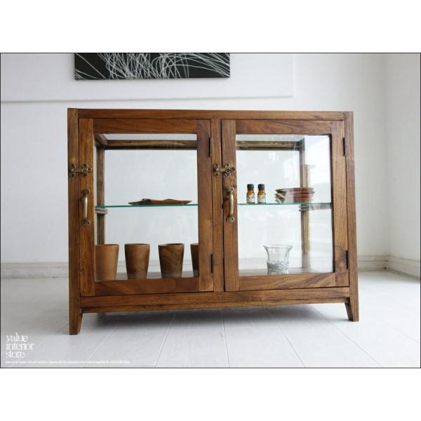 チーク総無垢 ガラスパンケース’80W ショーケース 陳列ケ−ス 飾り棚 店舗什器 キャビネット ハ...