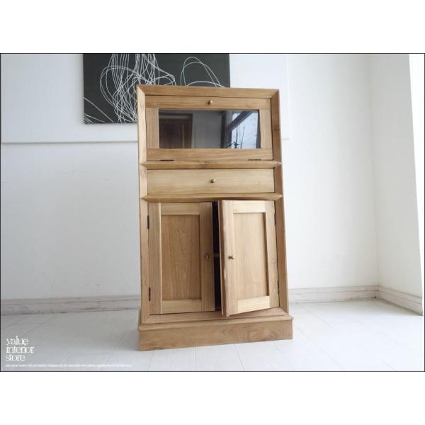 チーク総無垢材 ガラス扉付 収納キャビネットAF 食器棚 ガラスケース 飾り棚 キッチン収納 保管庫...