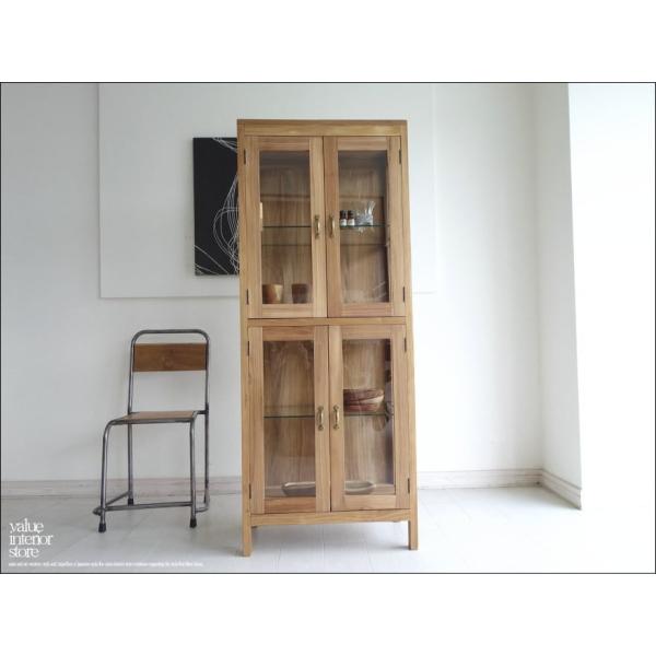 チークガラスキャビネットflatN 食器棚 飾り棚 コレクションケース ナチュラル 手作り 総無垢 ...