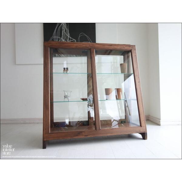 チーク無垢材 台形ショーケースMed ガラスケース コレクションケース 飾り棚 ディスプレイケース ...