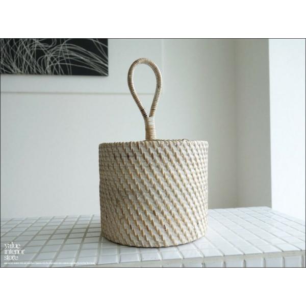 ラタンマルチスタンドWW カトラリースタンド 手編み 小物入れ 取っ手付キッチン収納 ナチュラルホワ...