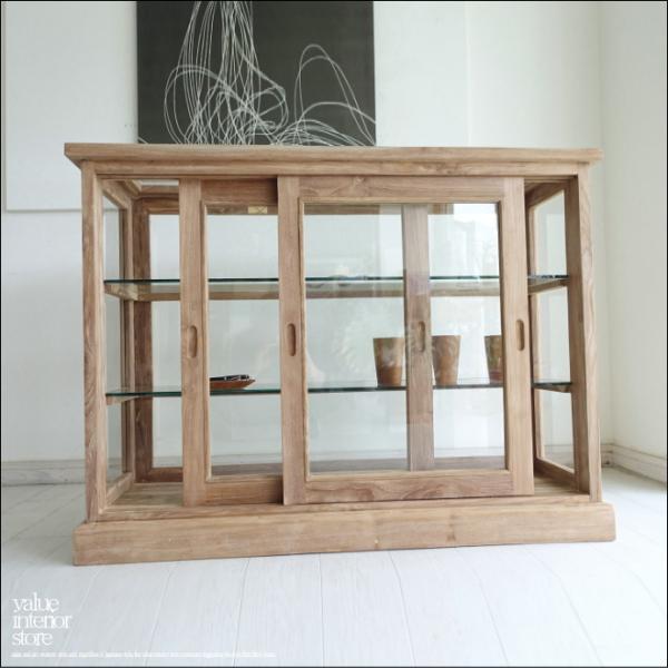 チーク無垢材 ショーケースEcke/Rep ガラスケース 飾り棚 店舗什器 食器棚 陳列棚 レジ台 ...