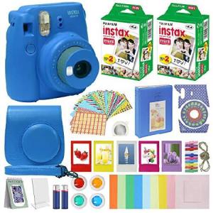 富士フィルム Instax Mini 9 インスタントカメラ コバルトブルー キャリーケース付き + 富士フィルムInstax フィルムバリューパック (40シート) アクセサリーバ