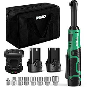 KIMO 3/8" Extended Electric Ratchet Wrench Set, 40 Ft-Lbs 400 Rpm 12V Cordless Wrench w/ 2-Pack 2.0 Ah Batteries, 1 Hour Fast Charger ＆ 8 Sockets, Po