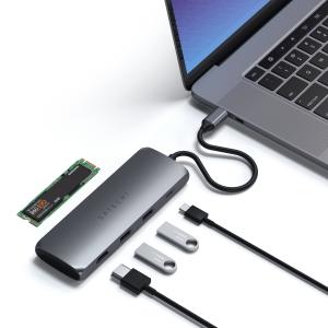 Satechi ハイブリッド USB-Cハブ (スペースグレイ) SSDスロット 4K HDMI, USB-C PD, USB-A 3.0データ (MacBook Pro, iPad Pro 対応)｜valueselection2