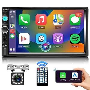 Podofo Double Din Car Stereo with Apple Carplay Android Auto, 7 Inch HD Touch Screen Bluetooth Car Radio Receiver with Backup Camera, Voice Control, F