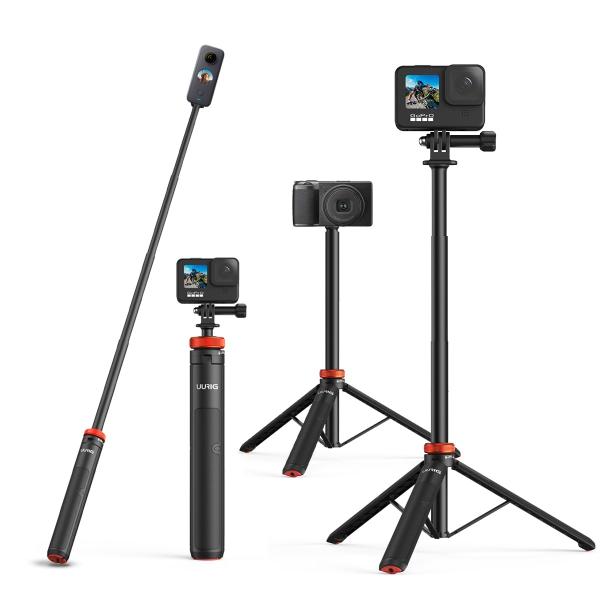 UURIG 52インチ 伸縮式カメラ三脚 Insta360 X3 X2 自撮り棒三脚 1/4インチネ...