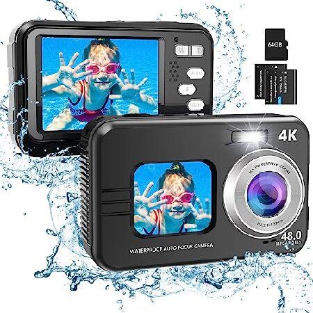 HICSHON 水中カメラ 4Kオートフォーカス 防水デジタルカメラ 48MP 10フィート 自撮り...