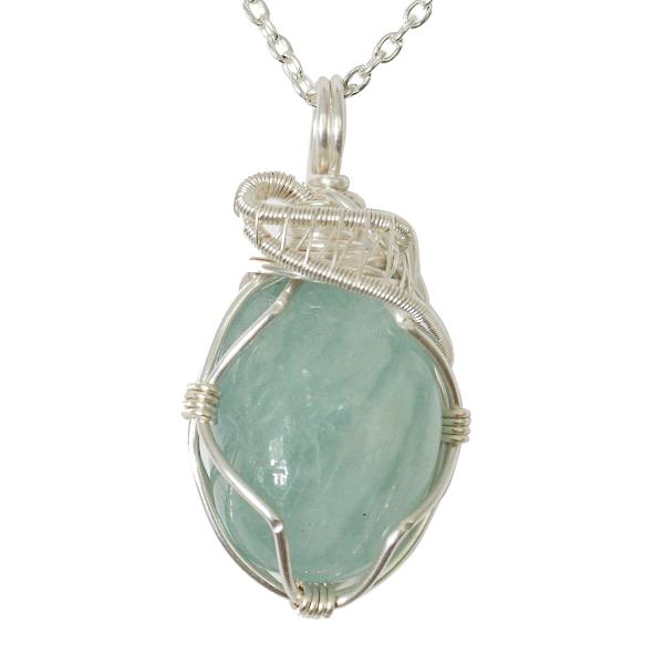 Raw Aquamarine Necklace - Light Blue Aquamarine Pe...