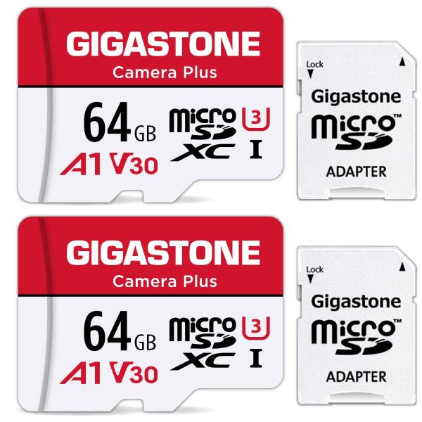 Gigastone Micro SD Card 64GB マイクロSDカード フルHD 2Pack ...