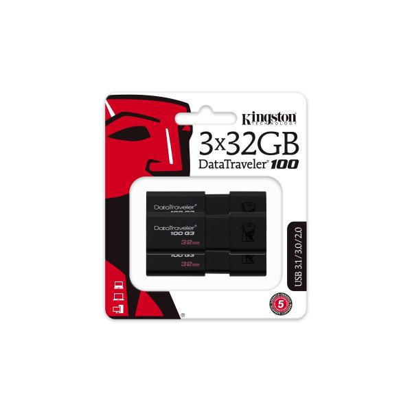 Kingston USBフラッシュドライブ DT100G3/32GB-3P ブラック