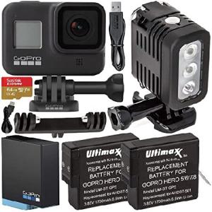 GoPro HERO8 (Hero 8) Action Camera (Black) with SanDisk Extreme 64GB microSDHC Memory Card, 2X Extended Life Replacement Batteries (1700mAh / 6.5Wh)