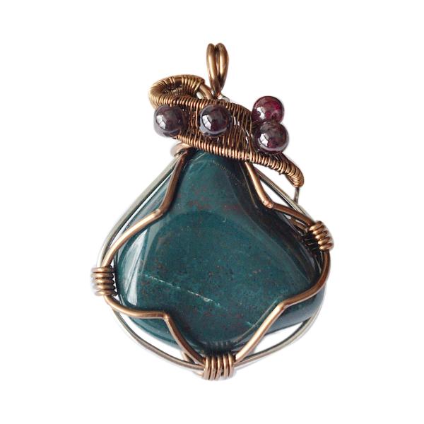 Raw Bloodstone and Garnet Necklace - Green Bloodst...