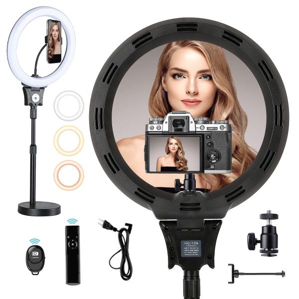 Foto＆Tech 12 inch Ring Light Dimmable Tricolor LED...
