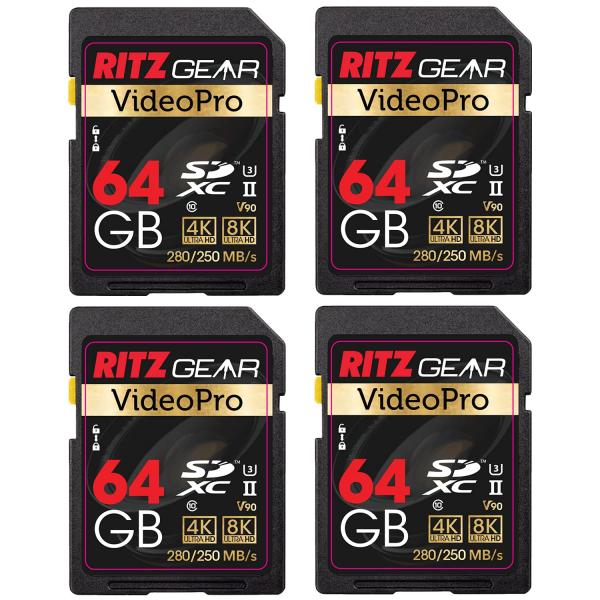 Video Pro SDカード UHS-II 64GB SDXC メモリーカード 4枚パック U3 ...