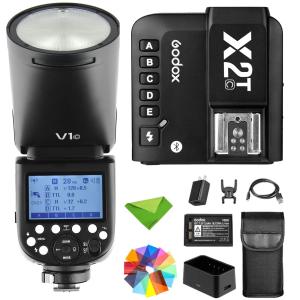 Godox V1-C Flash with X2T-C Canon カメラ フラッシュ スピードライト、1/8000S HSS 76Ws 2.4G ワイヤレス ラウンド ヘッド スピードライト Canon 6D 7D 50D 60