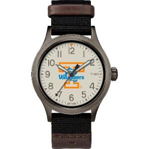 Timex Men's Collegiate Clutch 40mm Watch - Tennessee Lady Volunteers with Black Fabric ＆ Brown Leather Strap