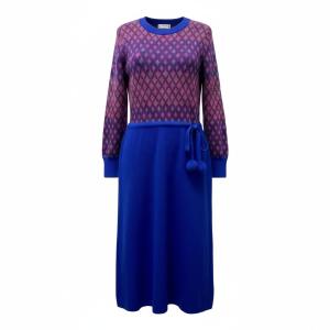9f17 YVES SAINT LAURENT イヴサンローラン 切替ニットワンピース 幾何学模様 サイズM ブルー レディース 女性服o07t