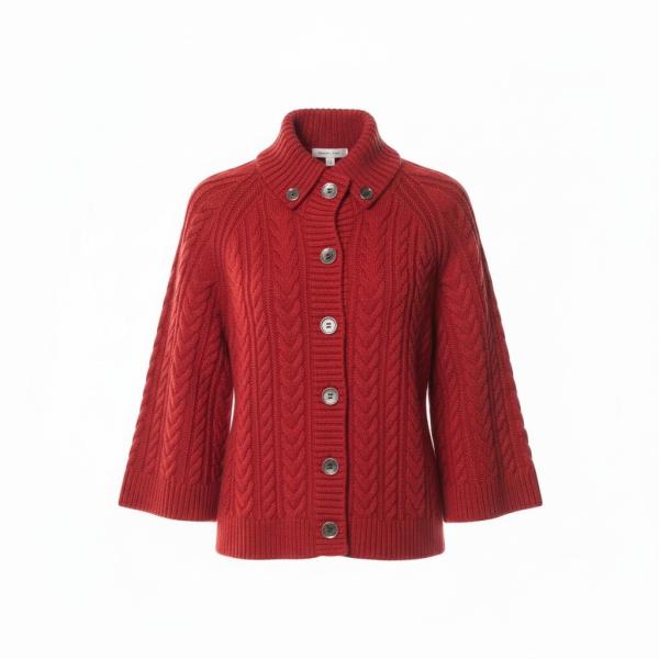 8d13 BURBEERY LONDON バーバリー ケーブルニット カーディガン サイズ1 レッド...