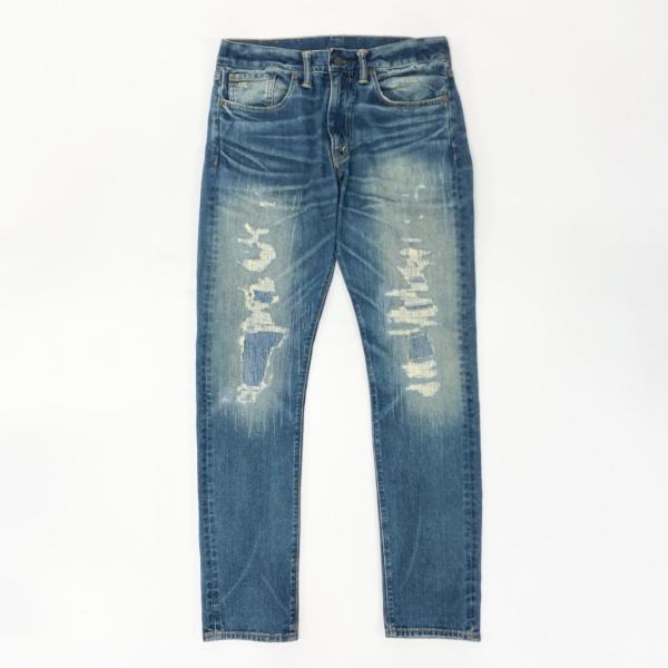 71i26 《美品》RRL ダブルアールエル デニムパンツ ダメージリペア加工 ジップフライ ロゴ刺...