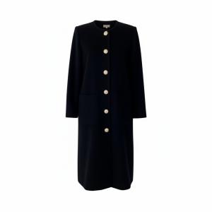 84g15 YVES SAINT LAURENT イヴサンローラン ノーカラー ニットコート ビジューボタン ロングコート サイズL ブラック ウール100％ レディースu02t
