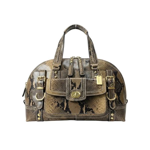 h11 COACH コーチ ミランダプリンテッド パイソンサッチェル ハンドバッグ Hampton ...