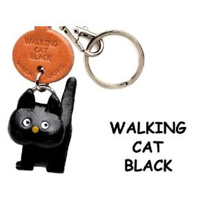 黒ねこちゃん あるき 猫キーホルダー 黒ネコ 黒猫 バンカクラフト 革物語 VANCA CRAFT レザー 手作り 雑貨 革小物 名入れ