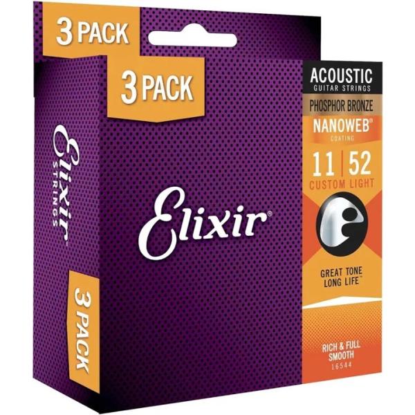 Elixir エリクサー アコースティックギター弦 2セット+1ボーナスセット NANOWEB フォ...