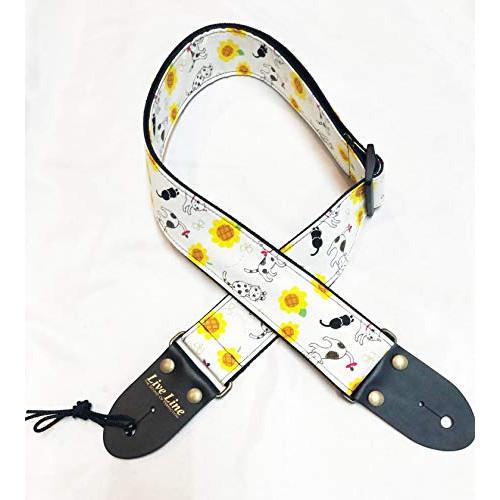 LiveLine ライブライン ネコ&amp;ひまわり柄 50ミリ幅ギターストラップ LS2000CAT6