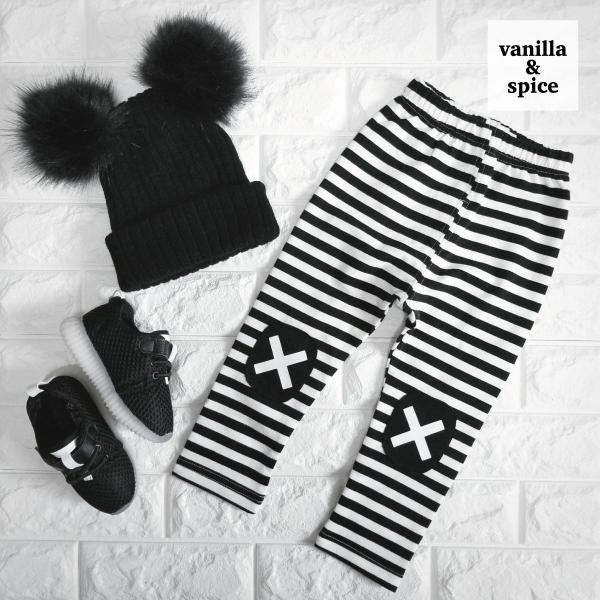キッズ 子供服 vanilla&amp;spice ボーダー柄 レギンス パンツ xx ボトムス ブラック ...