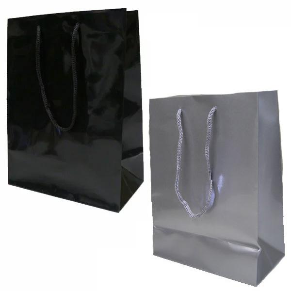 ペーパーバッグ 紙袋 | ブラック シルバー 黒 銀 手提げ 手さげ 袋 光沢 無地 おしゃれ ラッ...