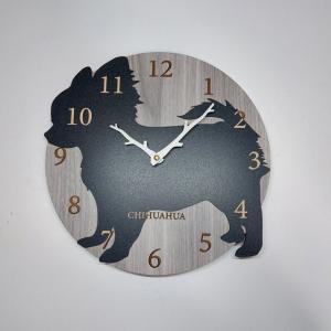ワンちゃんシルエット時計 チワワ黒 静音壁掛け時計 おしゃれ 職人が