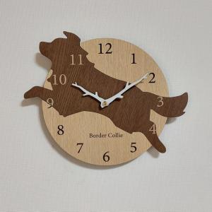 はみだしワンちゃん壁掛け時計　ボーダーコリー　茶色　静音壁掛け時計　おしゃれ　職人が作る日本製　プレゼント　贈り物
