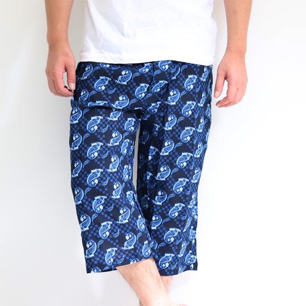 楊柳 クレープ ステテコ メンズ ペイズリー柄 ルームウエア 前あき 綿100％