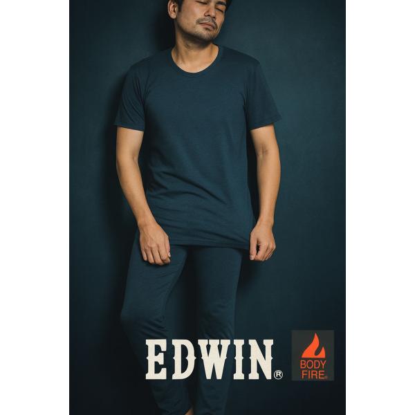 冬 EDWIN エドウィン あったか 半袖 Tシャツ 丸首 シャツ BODY FIRE 保温 裏起毛...