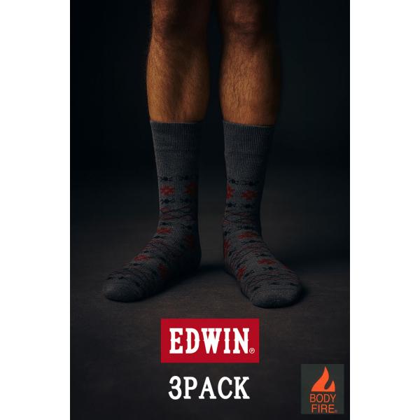 3足セット 冬用 EDWIN エドウィン ソックス メンズ 裏パイル  エドウイン 靴下 3足組 あ...