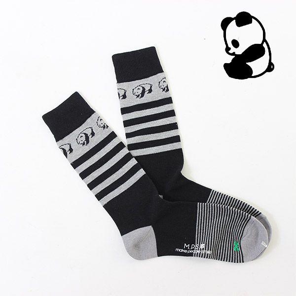 クルー丈ソックス(パンダおしゃれ柄)(グレー)日本製(MPS)