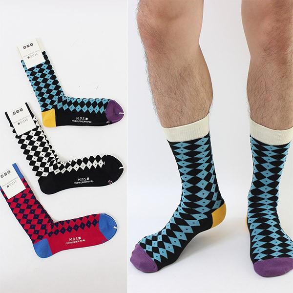 日本製MPSクルー丈ソックスダイヤ柄おしゃれ柄メンズfdsダイゴ