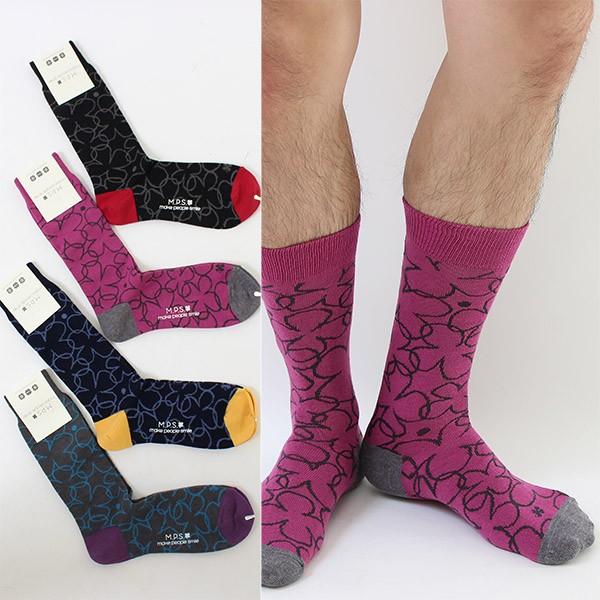 日本製MPSクルー丈ソックス四つ葉のクローバー柄おしゃれ柄メンズ　fdsダイゴ