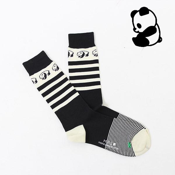 日本製MPSクルー丈ソックスぱんだ柄パンダおしゃれ柄メンズfdsダイゴアイボリー