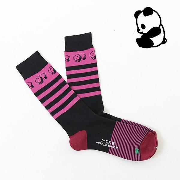 日本製MPSクルー丈ソックスぱんだ柄パンダおしゃれ柄メンズfdsダイゴ ピンク