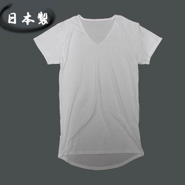 日本製フライス編み肌着）半袖ＶネックＴシャツ　オールシーズン用メンズ下着（白 ホワイト）綿100％裾...